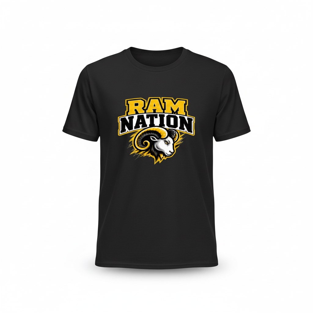 Black Randallstown Ram Nation classic tee with ram mascot artwork