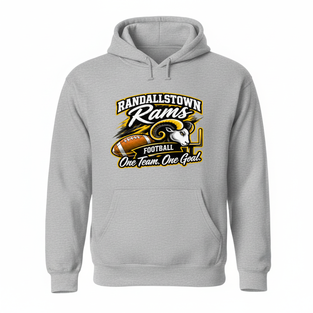 Sport-grey Randallstown football hoodie with One Team One Goal artwork