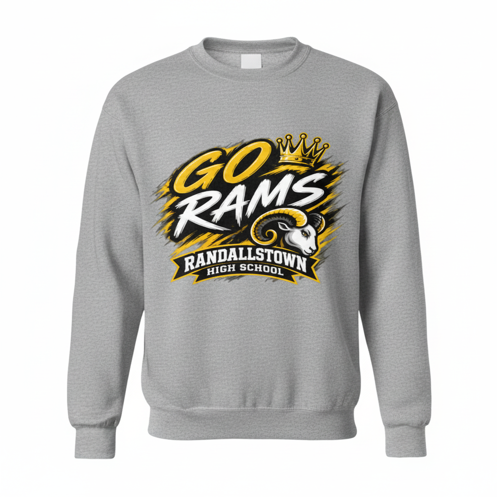 Sport-grey Randallstown Go Rams crewneck with ram mascot artwork