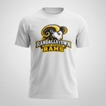 White Randallstown Rams performance tee with mascot artwork