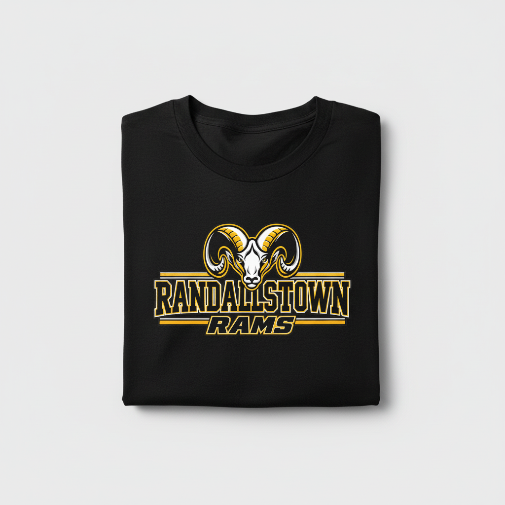 RANDALLSTOWN RAMS BLACK LONG SLEEVE TEE with the Rams logo printed on the chest