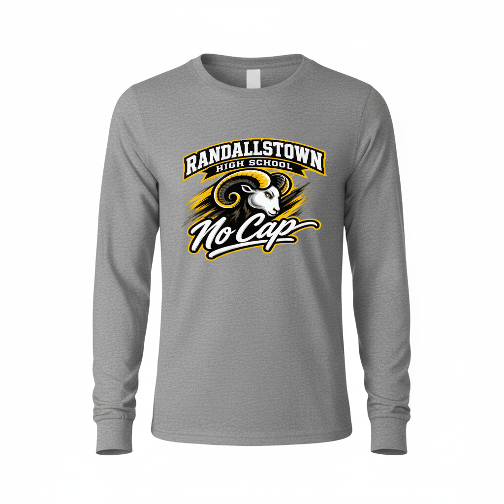 Sport-grey Randallstown No Cap long-sleeve tee with ram artwork